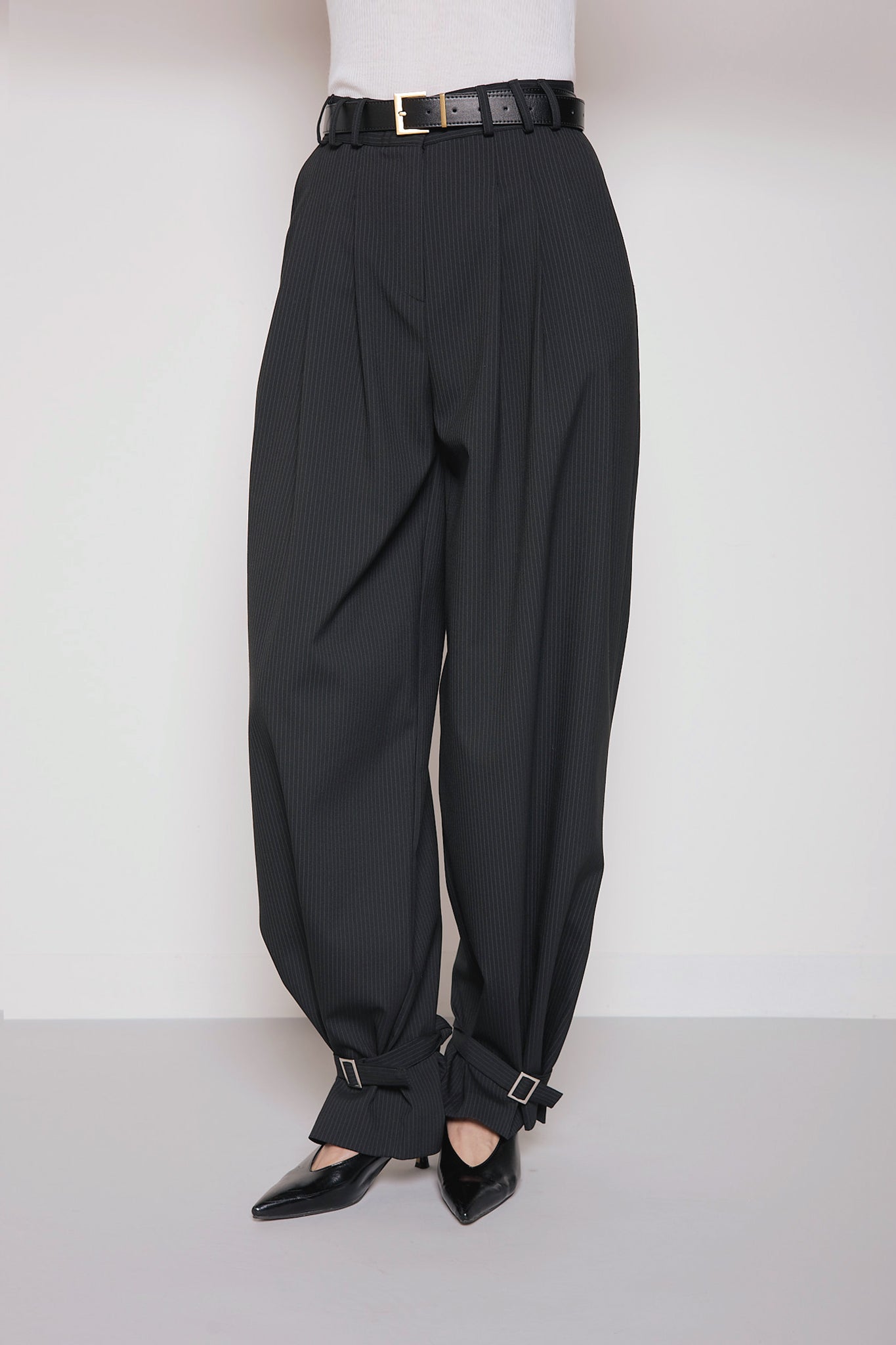 Alex Buckle Trouser in Pinstripe