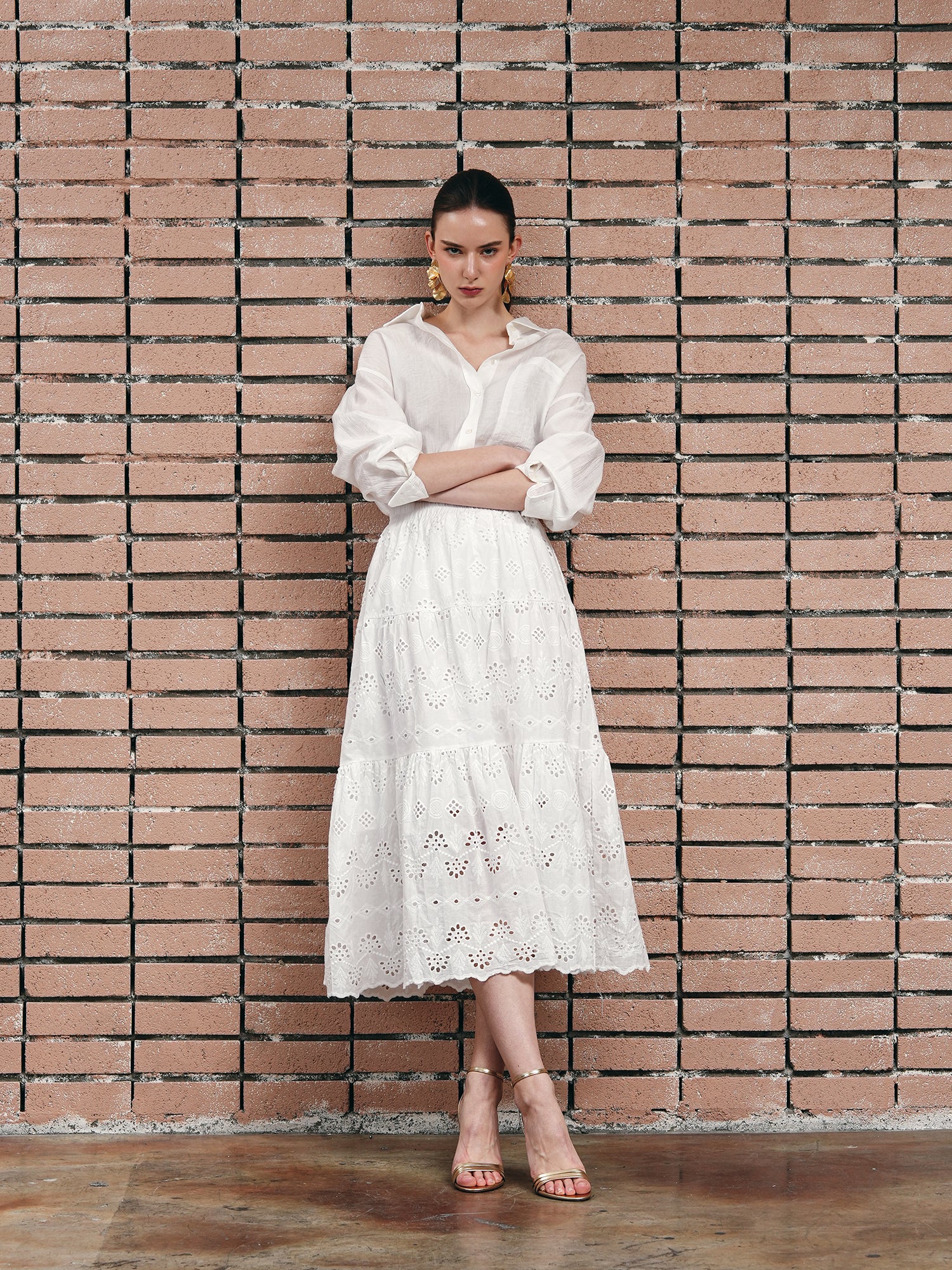 Sylvie Embroidered White Skirt in Cotton