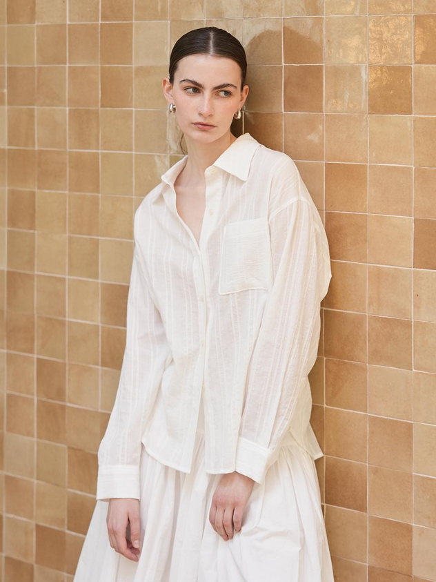 Sylvie Textured Cotton Shirt in White