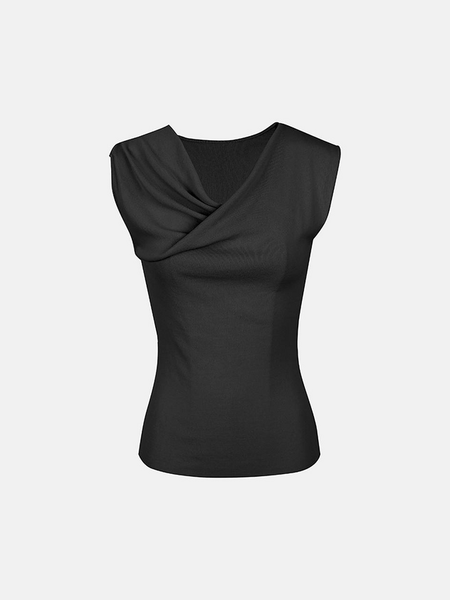 Portofino Draped Knit Top in Black