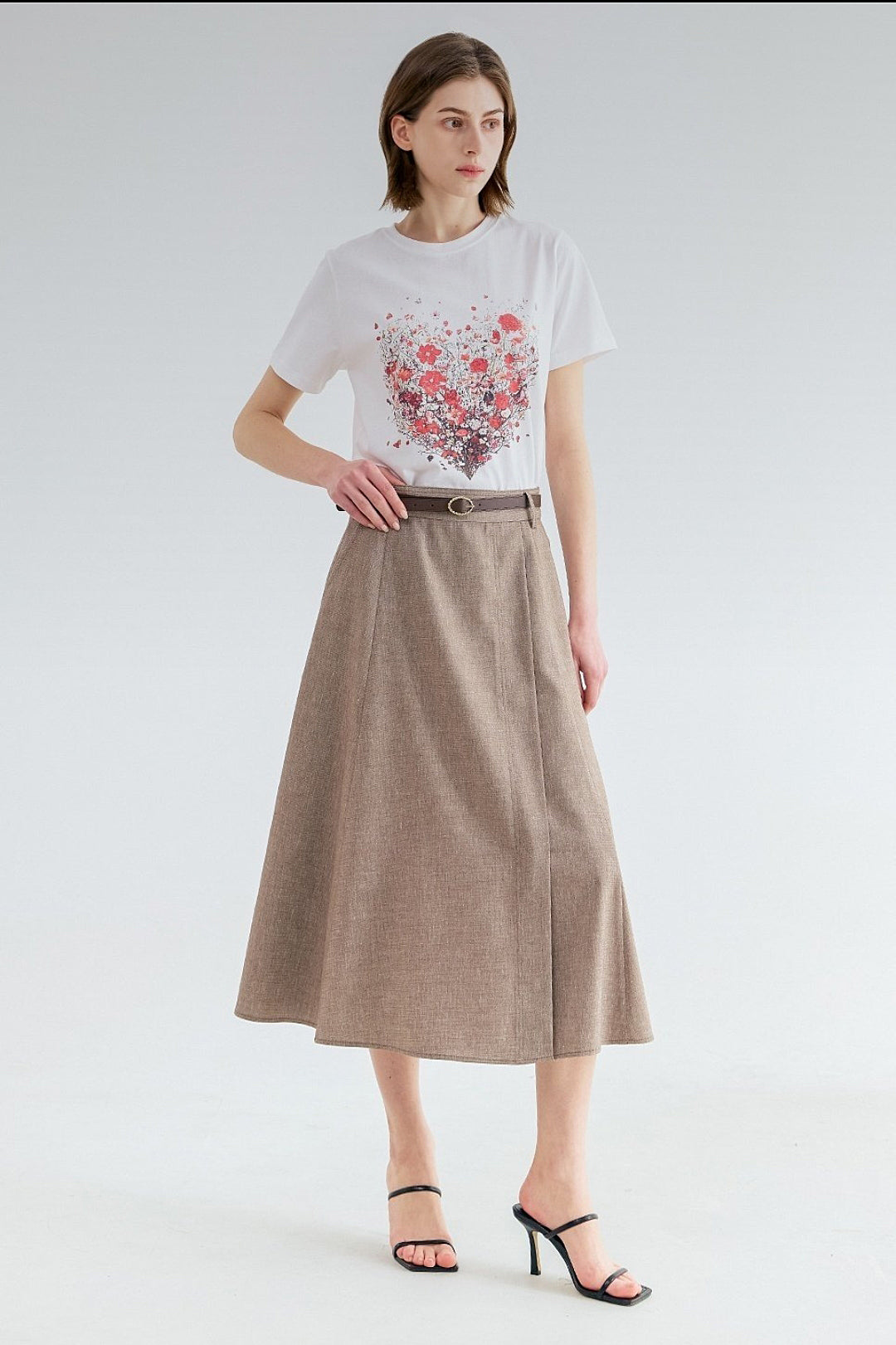 Flared Midi Skirt in Warm Taupe