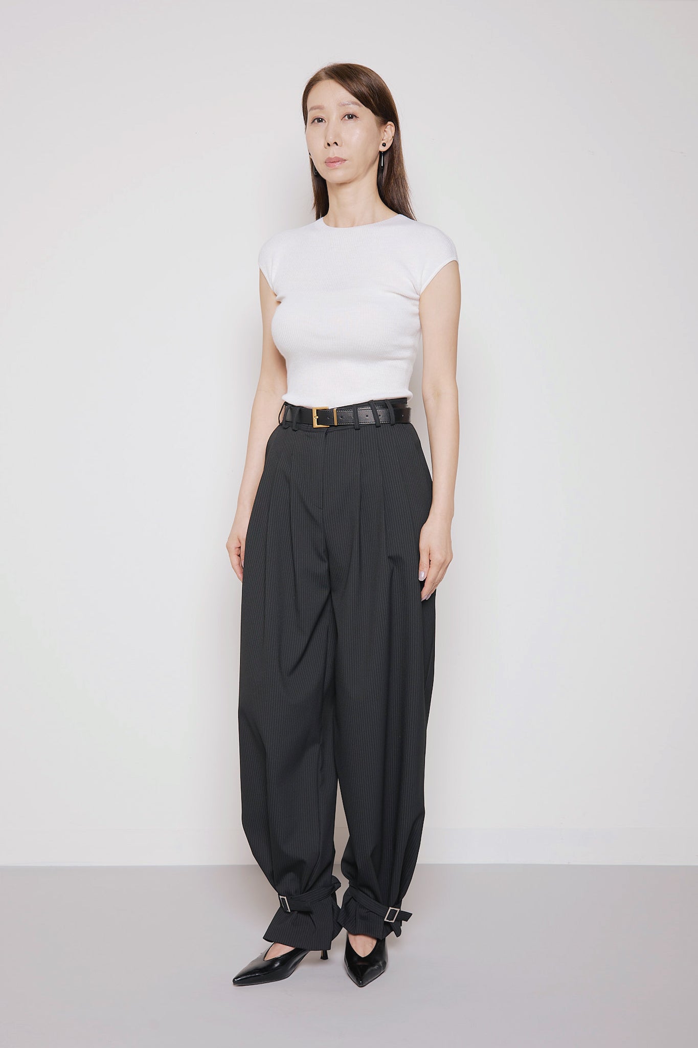 Alex Buckle Trouser in Pinstripe