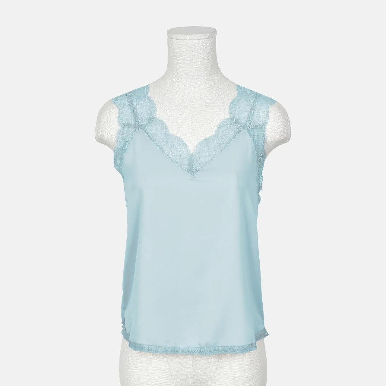Lace-Trimmed Cami Top in Powder Blue