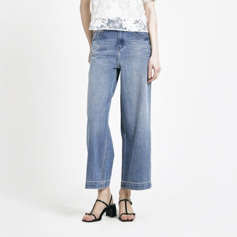 Allie Soft Washed Wide-Leg Denim in Mid Blue
