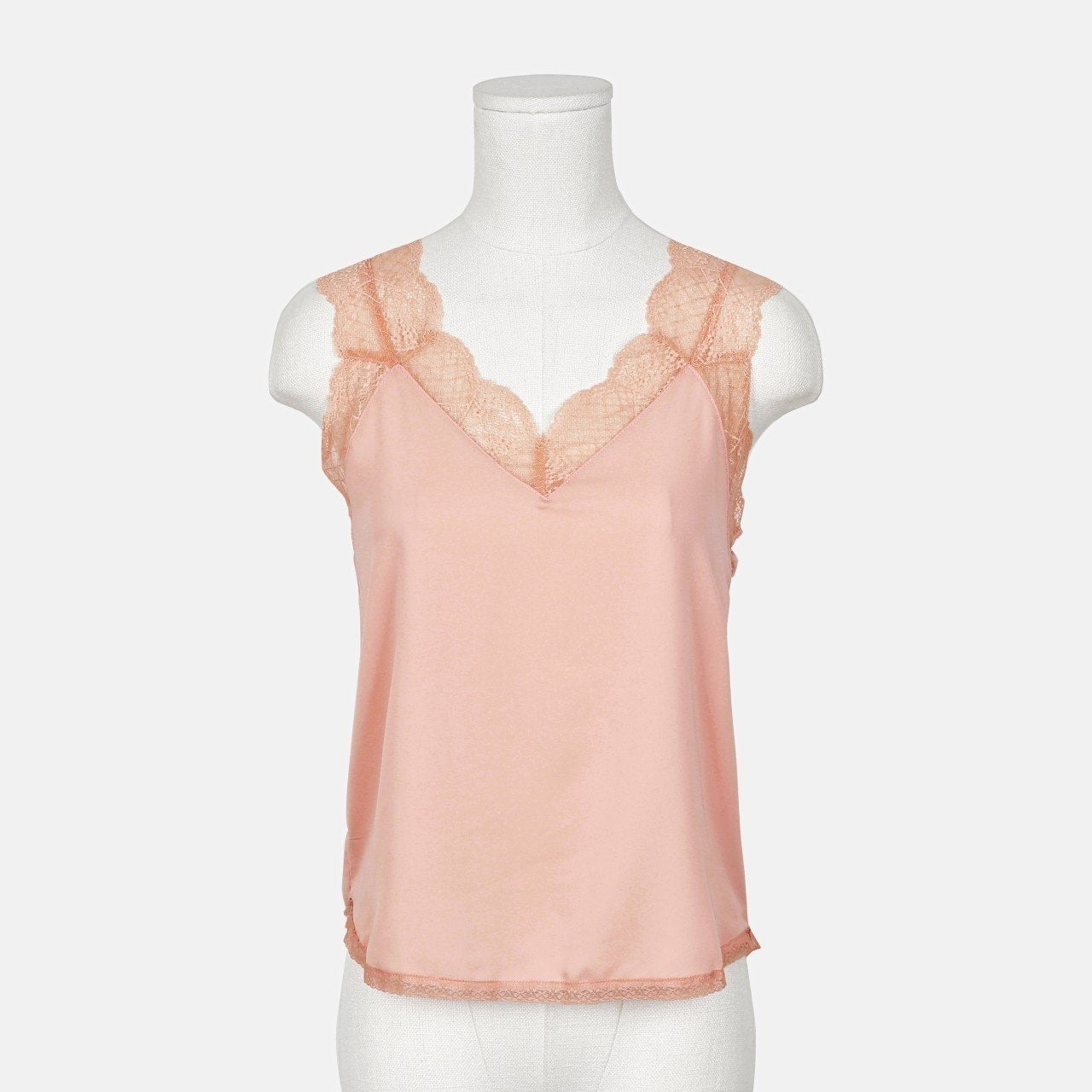 Lace-Trimmed Cami Top in Blush Satin