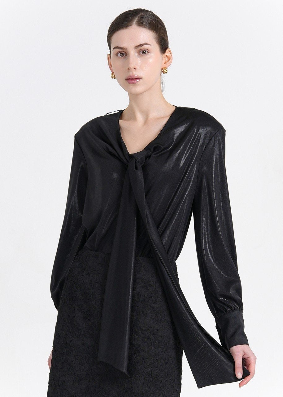 Evelyn Draped Blouse in Black