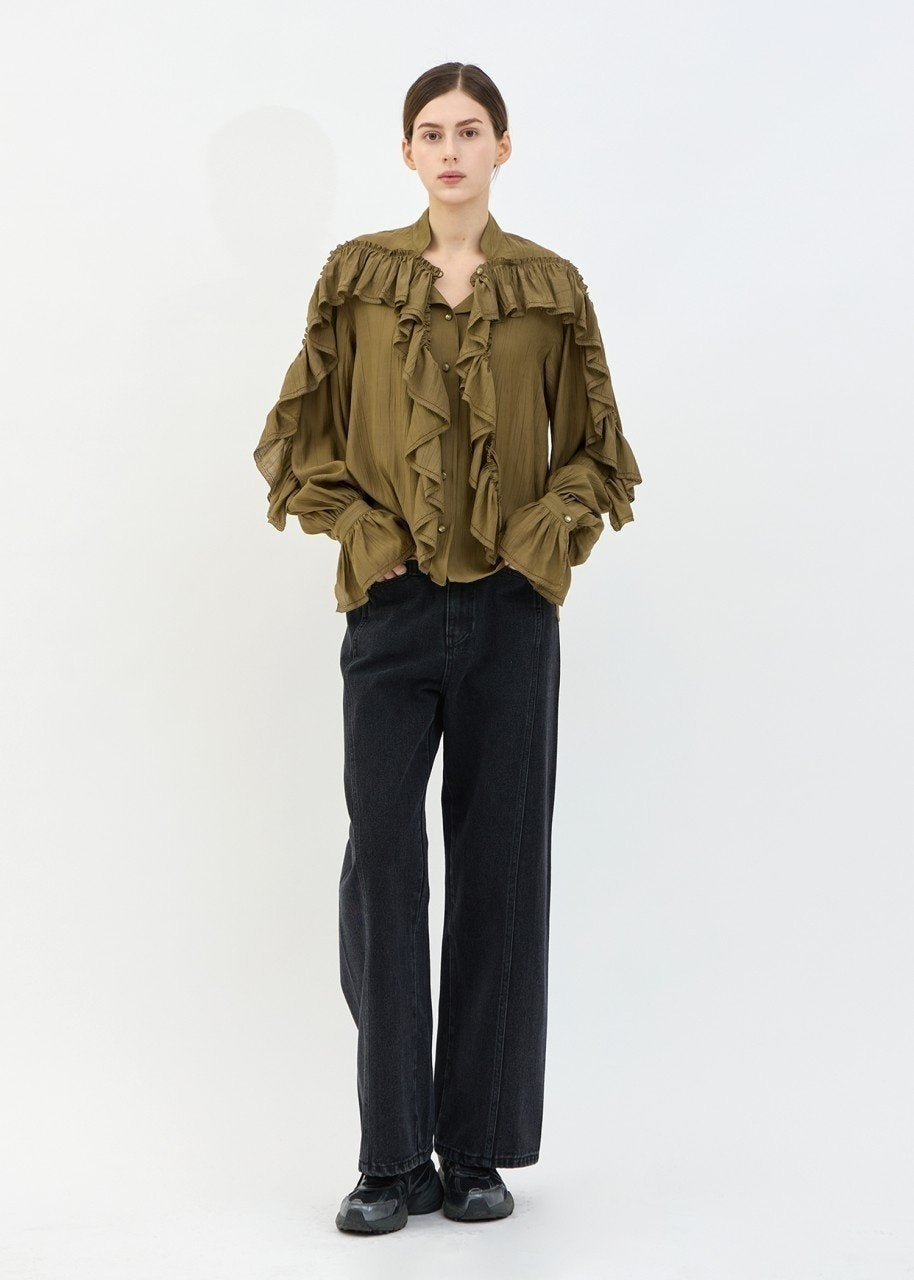 Apres Ruffle Blouse in Olive