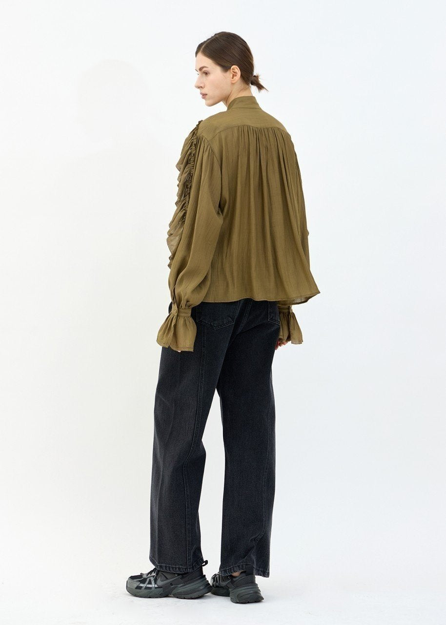 Apres Ruffle Blouse in Olive